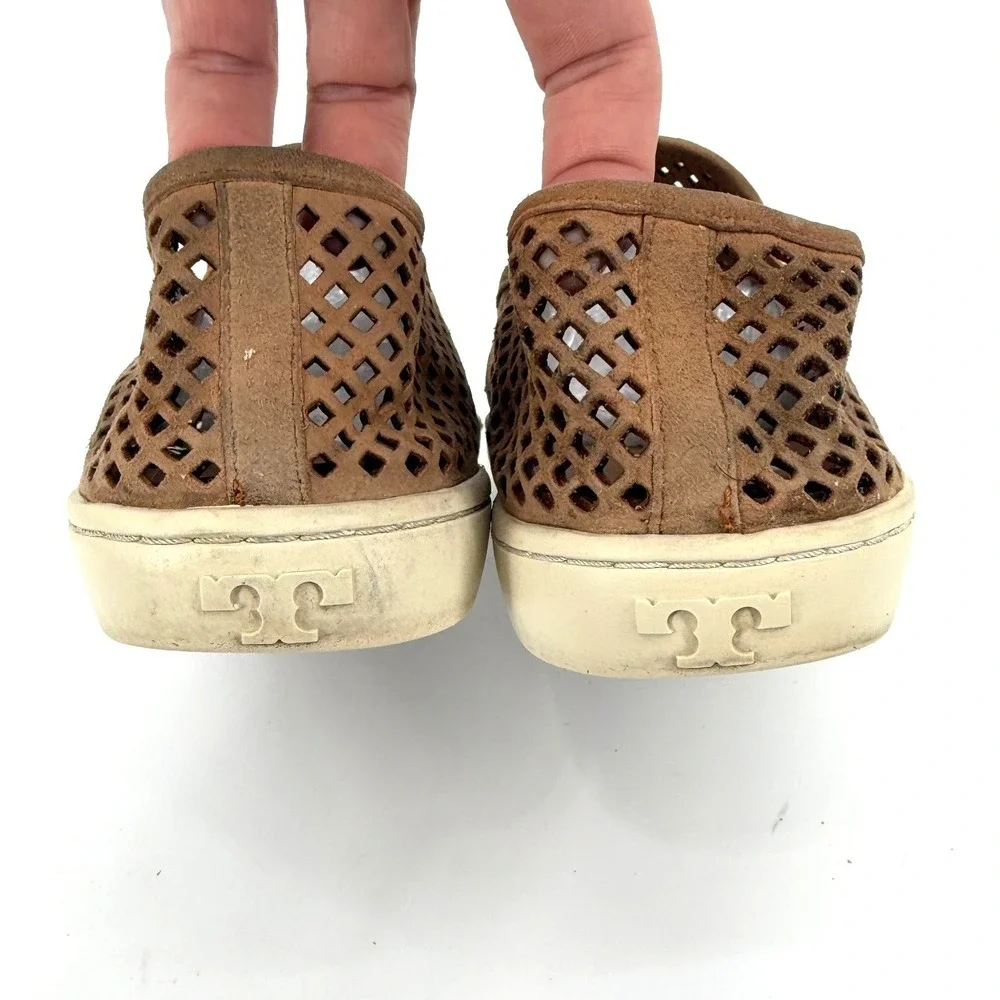 Tory Burch Tan Brown Perforated Leather Jesse Slip On Sneaker Shoe Womens 10.5